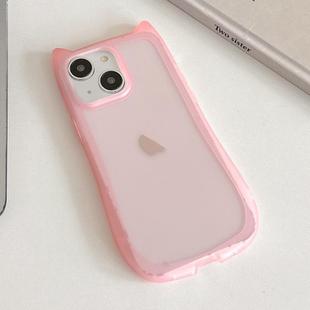 For iPhone 13 Frosted Transparent Cat Head TPU Phone Case(Pink)