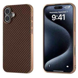 For iPhone 16 Plus Nano Electroplating Carbon Fiber Texture Phone Case(Dark Brown)