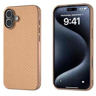 For iPhone 16 Plus Nano Electroplating Carbon Fiber Texture Phone Case(Gold)