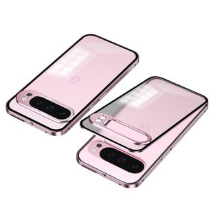 For Google Pixel 9 Pro XL Snap Buckle Metal Frame Frosted Phone Case(Pink)