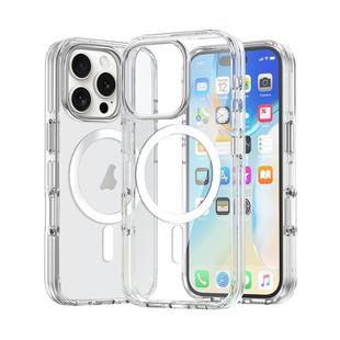 For iPhone 16 Pro Max Metal Buttons MagSafe Magnetic PC Hybrid TPU Phone Case(Transparent)