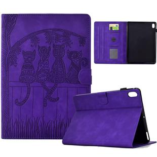 For iPad 10th Gen 10.9 2022 Cats Embossed Leather Smart Tablet Case(Purple)