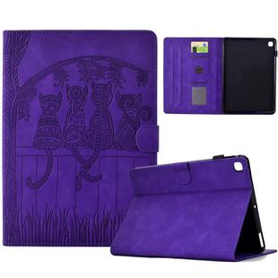 For iPad 10.2 2021 / 2020 / 10.5 2019 Cats Embossed Leather Smart Tablet Case(Purple)