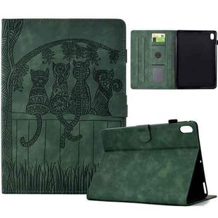 For iPad mini 6 / mini 2024 Cats Embossed Leather Smart Tablet Case(Green)