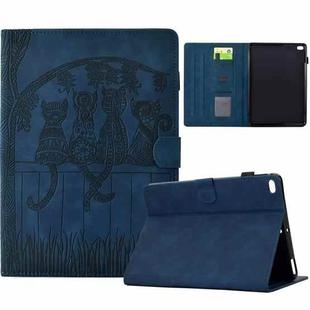 For iPad mini 5 / 4 / 3 / 2 / 1 Cats Embossed Leather Smart Tablet Case(Dark Blue)