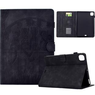 For iPad Air 11 2024 / Pro 11 2022 Cats Embossed Leather Smart Tablet Case(Black)