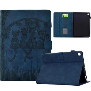 For Samsung Galaxy Tab A7 Lite T220 Cats Embossed Leather Tablet Case(Dark Blue)