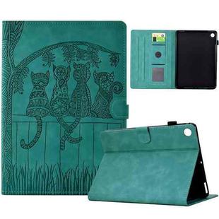 For Samsung Galaxy Tab A9+ Cats Embossed Leather Smart Tablet Case(Light Blue)
