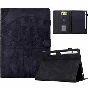 For Samsung Galaxy Tab S8 / S7 Cats Embossed Leather Smart Tablet Case(Black)