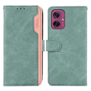 For Motorola Moto G55 5G ABEEL Color Block Magnetic RFID Leather Phone Case(Cyan-Pink)