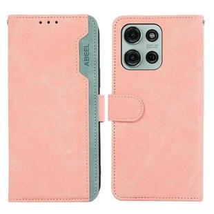 For Motorola Moto G75 5G ABEEL Color Block Magnetic RFID Leather Phone Case(Pink-Cyan)