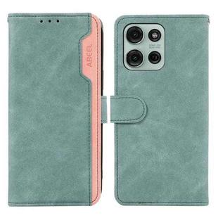 For Motorola Moto G75 5G ABEEL Color Block Magnetic RFID Leather Phone Case(Cyan-Pink)