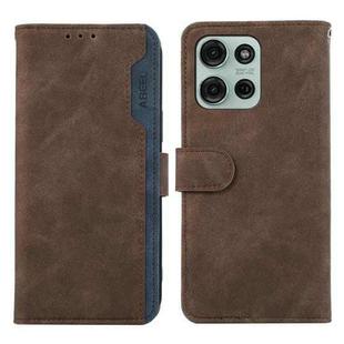 For Motorola Moto G75 5G ABEEL Color Block Magnetic RFID Leather Phone Case(Brown-Blue)