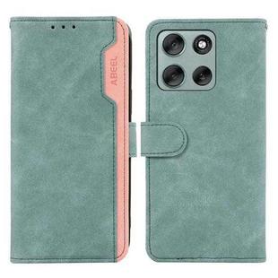 For Motorola Moto G56 5G ABEEL Color Block Magnetic RFID Leather Phone Case(Cyan-Pink)