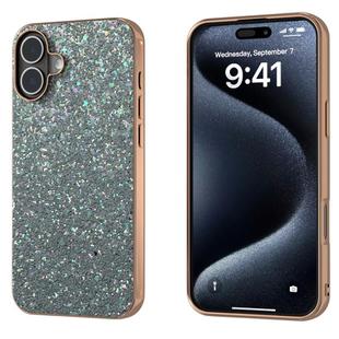 For iPhone 16 Plus Electroplating Frame Colorful Glitter Phone Case(Black Green)