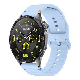 22mm Wave Pattern Stitched Silicone Watch Band(Light Blue)