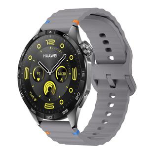 22mm Wave Pattern Stitched Silicone Watch Band(Dark Grey)