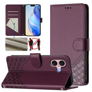 For iPhone 16 Honeycomb Embossing RFID Leather Phone Case(Violet)