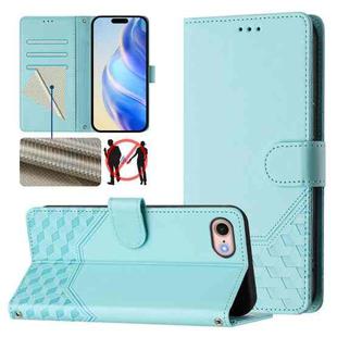 For iPhone SE 2022 / 2020 / 8 / 7 Honeycomb Embossing RFID Leather Phone Case(Mint Green)