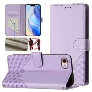 For iPhone SE 2022 / 2020 / 8 / 7 Honeycomb Embossing RFID Leather Phone Case(Light Purple)