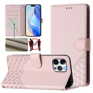 For iPhone 12 / 12 Pro Honeycomb Embossing RFID Leather Phone Case(Pink)