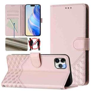 For iPhone 11 Pro Max Honeycomb Embossing RFID Leather Phone Case(Pink)