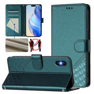 For iPhone X / XS Honeycomb Embossing RFID Leather Phone Case(Peacock Green)