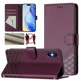 For iPhone X / XS Honeycomb Embossing RFID Leather Phone Case(Violet)