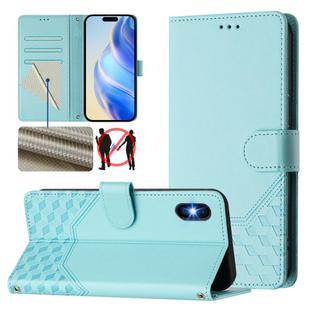 For iPhone XS Max Honeycomb Embossing RFID Leather Phone Case(Mint Green)