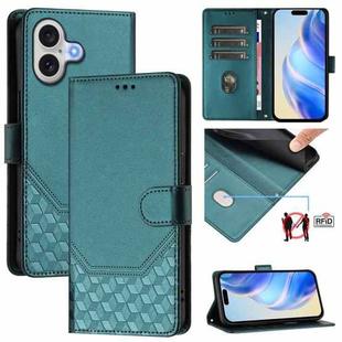 For iPhone 17 Honeycomb Embossing RFID Leather Phone Case(Peacock Green)