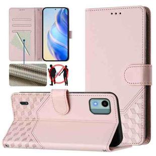 For Nokia C12 Honeycomb Embossing RFID Leather Phone Case(Pink)