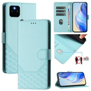 For Google Pixel 5a 5G Honeycomb Embossing RFID Leather Phone Case(Mint Green)