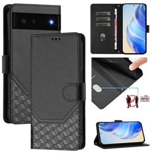 For Google Pixel 6 Honeycomb Embossing RFID Leather Phone Case(Black)