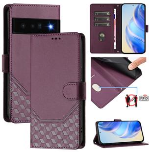 For Google Pixel 6 Pro Honeycomb Embossing RFID Leather Phone Case(Violet)