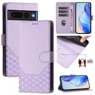 For Google Pixel 7 Pro Honeycomb Embossing RFID Leather Phone Case(Light Purple)