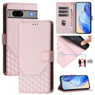 For Google Pixel 7a Honeycomb Embossing RFID Leather Phone Case(Pink)