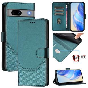 For Google Pixel 7a Honeycomb Embossing RFID Leather Phone Case(Peacock Green)