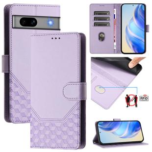 For Google Pixel 7a Honeycomb Embossing RFID Leather Phone Case(Light Purple)