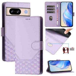 For Google Pixel 8 Honeycomb Embossing RFID Leather Phone Case(Light Purple)