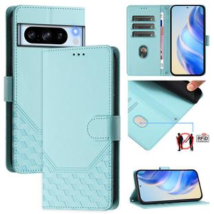 For Google Pixel 8 Pro Honeycomb Embossing RFID Leather Phone Case(Mint Green)