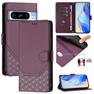 For Google Pixel 8 Pro Honeycomb Embossing RFID Leather Phone Case(Violet)