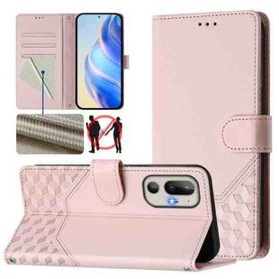 For HTC U24 Pro Honeycomb Embossing RFID Leather Phone Case(Pink)