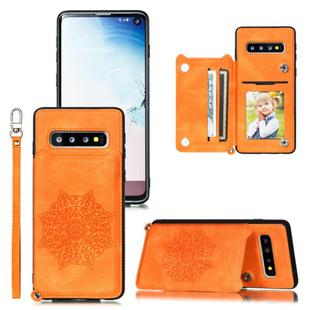 For Samsung Galaxy S10 Mandala Embossed PU + TPU Case with Holder & Card Slots & Photo Frame & Strap(Yellow)