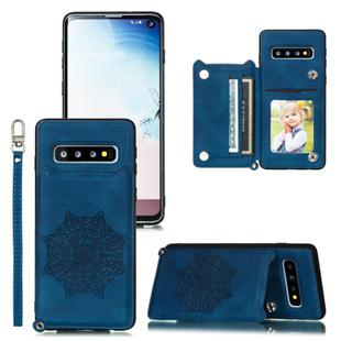 For Samsung Galaxy S10 Mandala Embossed PU + TPU Case with Holder & Card Slots & Photo Frame & Strap(Blue)