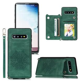 For Samsung Galaxy S10 Mandala Embossed PU + TPU Case with Holder & Card Slots & Photo Frame & Strap(Green)