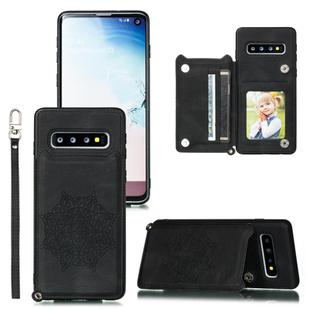 For Samsung Galaxy S10 Plus Mandala Embossed PU + TPU Case with Holder & Card Slots & Photo Frame & Strap(Black)