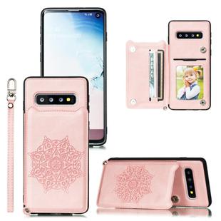 For Samsung Galaxy S10e Mandala Embossed PU + TPU Case with Holder & Card Slots & Photo Frame & Strap(Rose Gold)