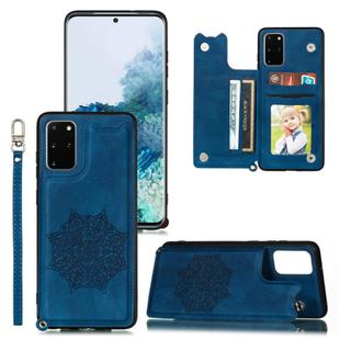 For Samsung Galaxy S20 Ultra Mandala Embossed PU + TPU Case with Holder & Card Slots & Photo Frame & Strap(Blue)