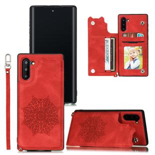 For Samsung Galaxy Note 10 Mandala Embossed PU + TPU Case with Holder & Card Slots & Photo Frame & Strap(Red)