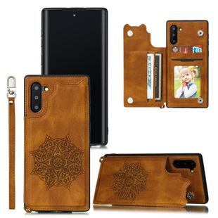 For Samsung Galaxy Note 10 Mandala Embossed PU + TPU Case with Holder & Card Slots & Photo Frame & Strap(Brown)